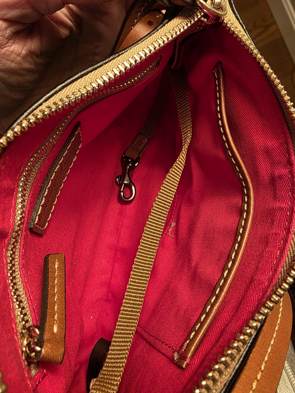 Dooney & Bourke Black Ostrich-Embossed Crossbody with Tan Trim - Picture 9 of 16